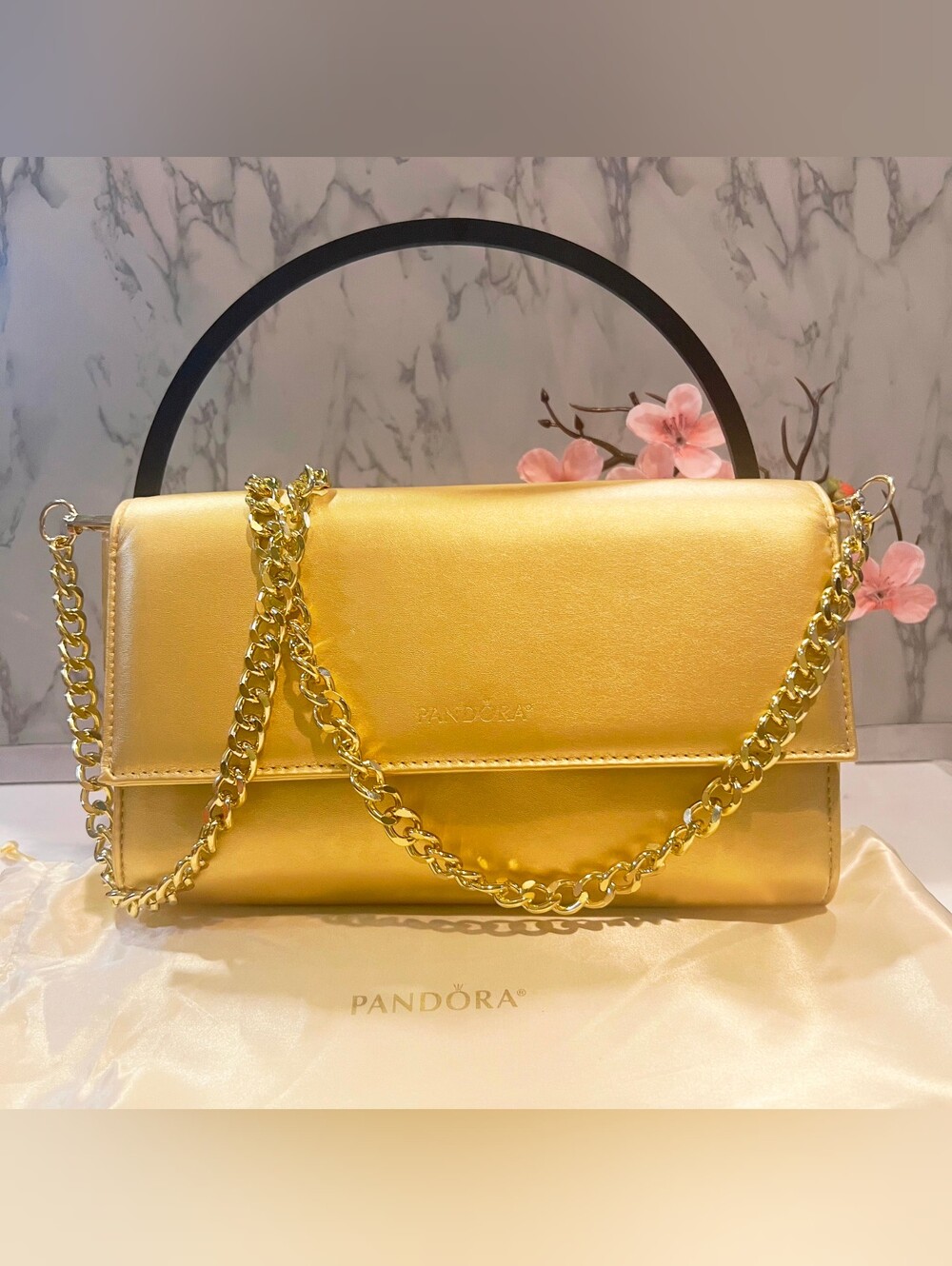 Pandora Metallic Gold Chain Clutch Shoulder Bag
